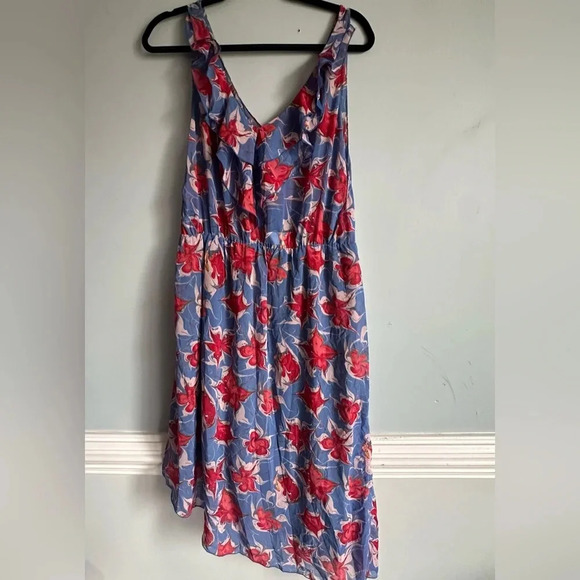 RACHEL Rachel Roy Dress Size XL Blue Red Floral Print Asymmetric Sleeveless - Picture 1 of 4